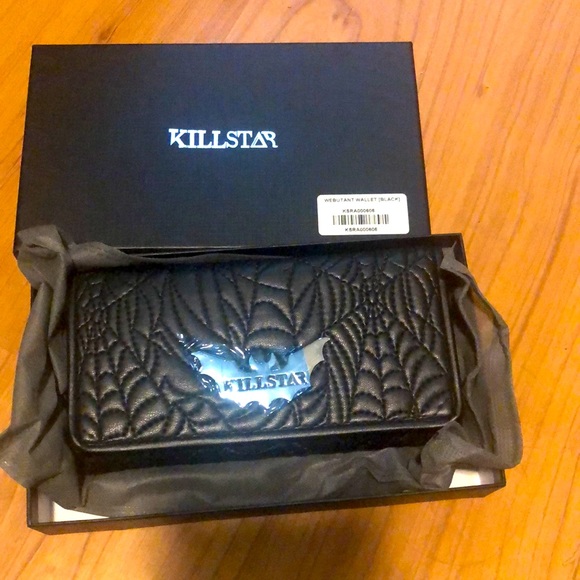 Killstar Handbags - KILLSTAR WEBUTANT WALLET Faux Leather spider Web Embroidery Bat brand new w box